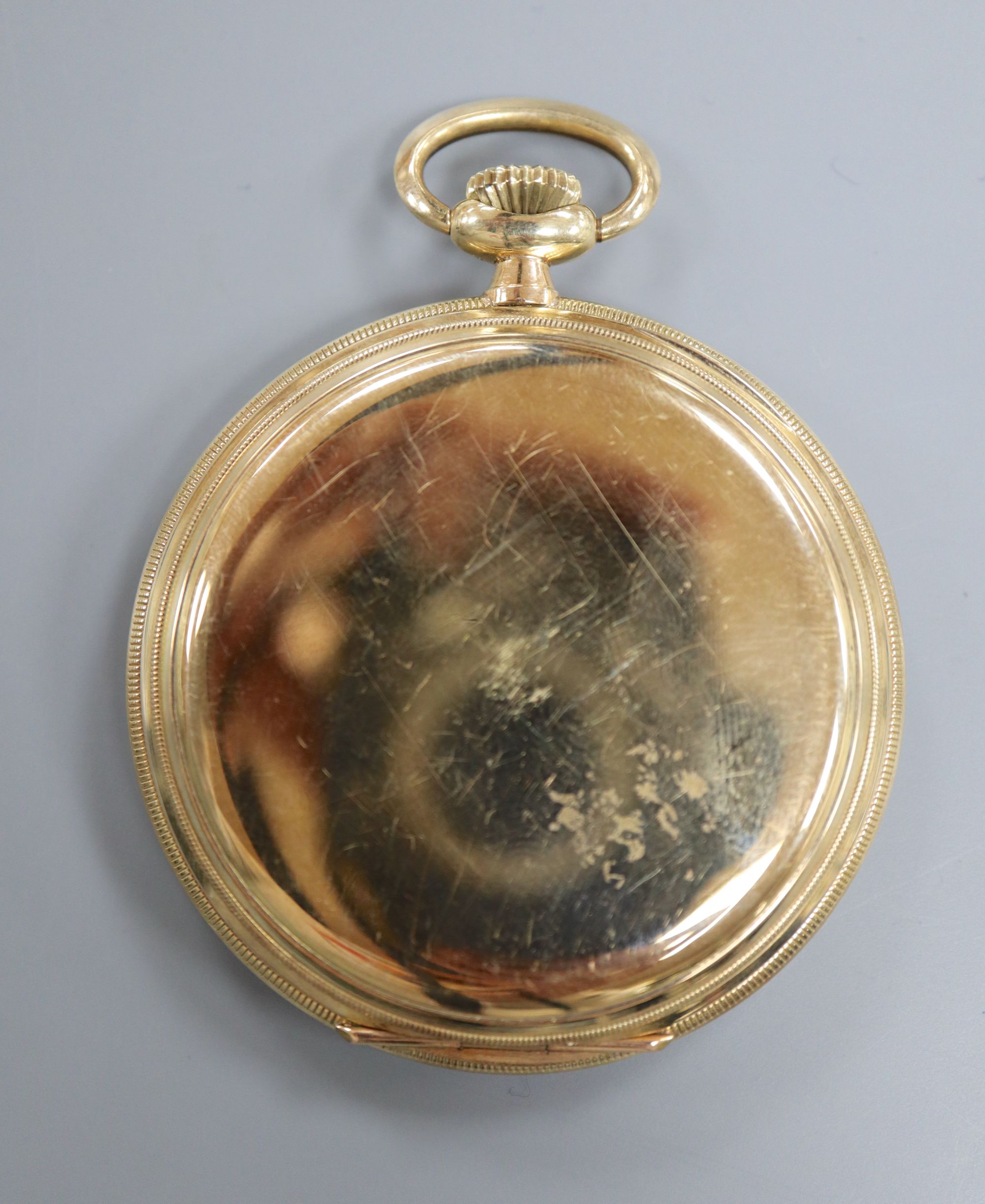 A 20th century 14k B.W.C. chronometer open face keyless pocket watch,